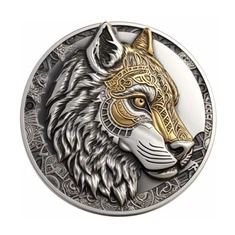 Monedas de oro conmemorativas de metal con lobo animal